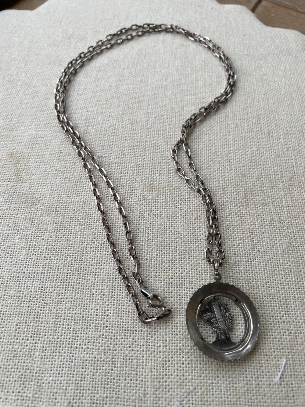 Long Sterling vintage chain & Silver Coin Pendant Necklace - Women Jewelry